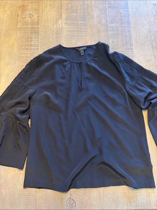 J. Crew Tops - J. Crew Black Lace-Trim Peasant Blouse